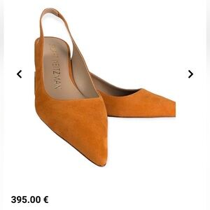 Stuart Weitzman Orange Suede Pointed Slingback Flats